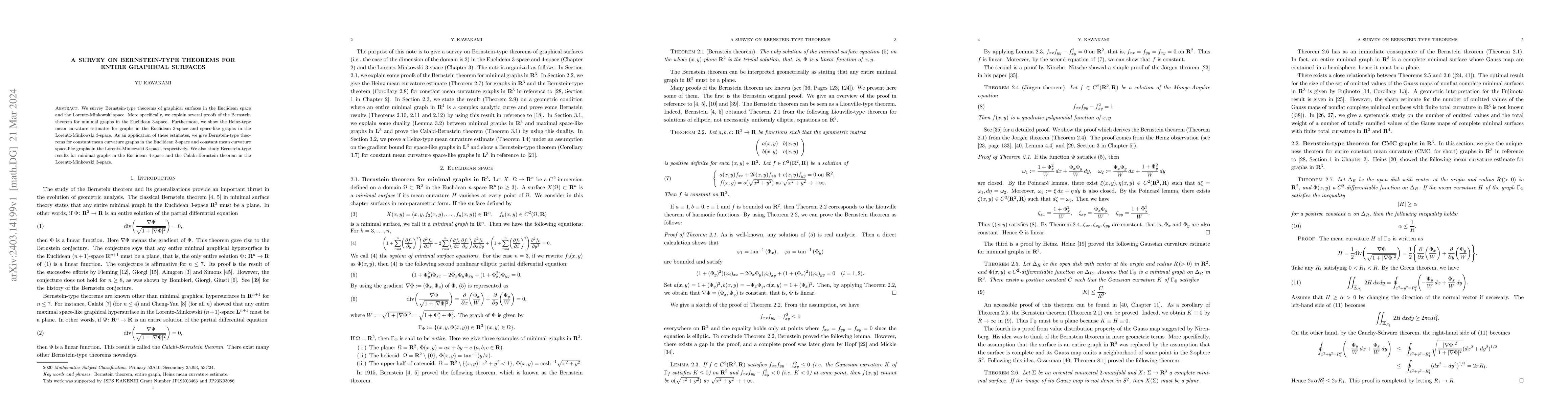 Thumbnail for A survey on Bernstein-type theorems for entire graphical surfaces