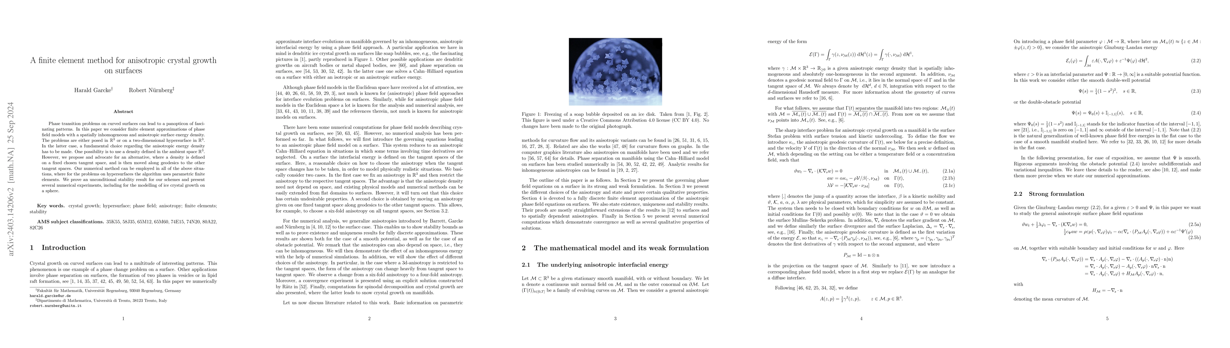 Thumbnail for A finite element method for anisotropic crystal growth on surfaces