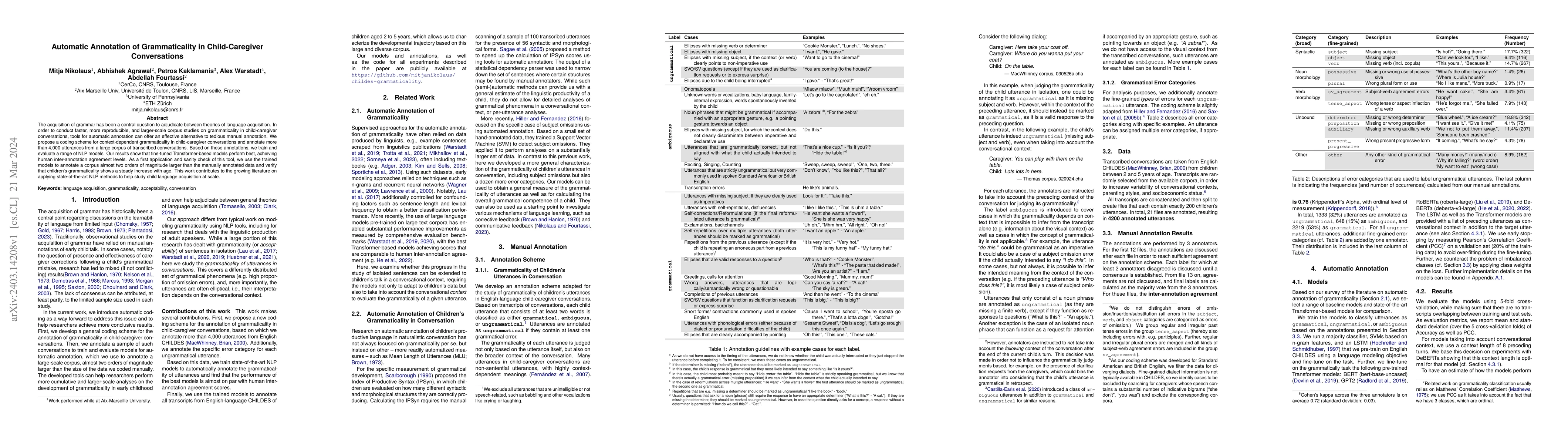 Thumbnail for Automatic Annotation of Grammaticality in Child-Caregiver Conversations