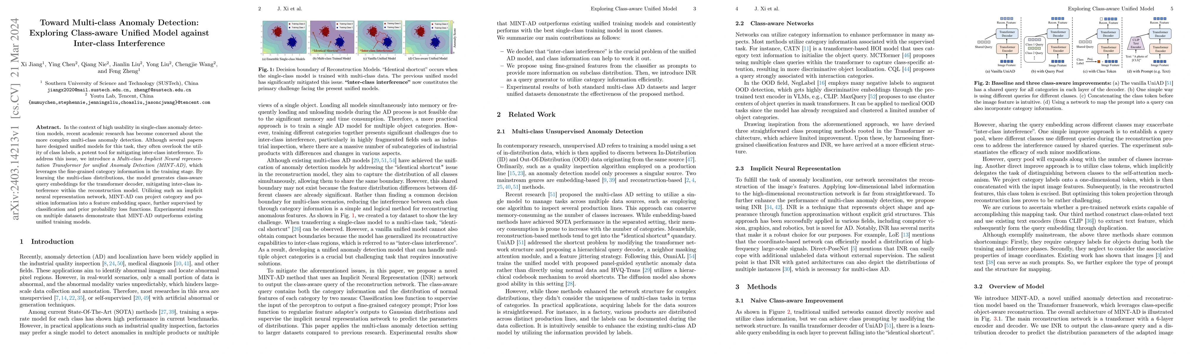 Thumbnail for Toward Multi-class Anomaly Detection: Exploring Class-aware Unified
  Model against Inter-class Interference