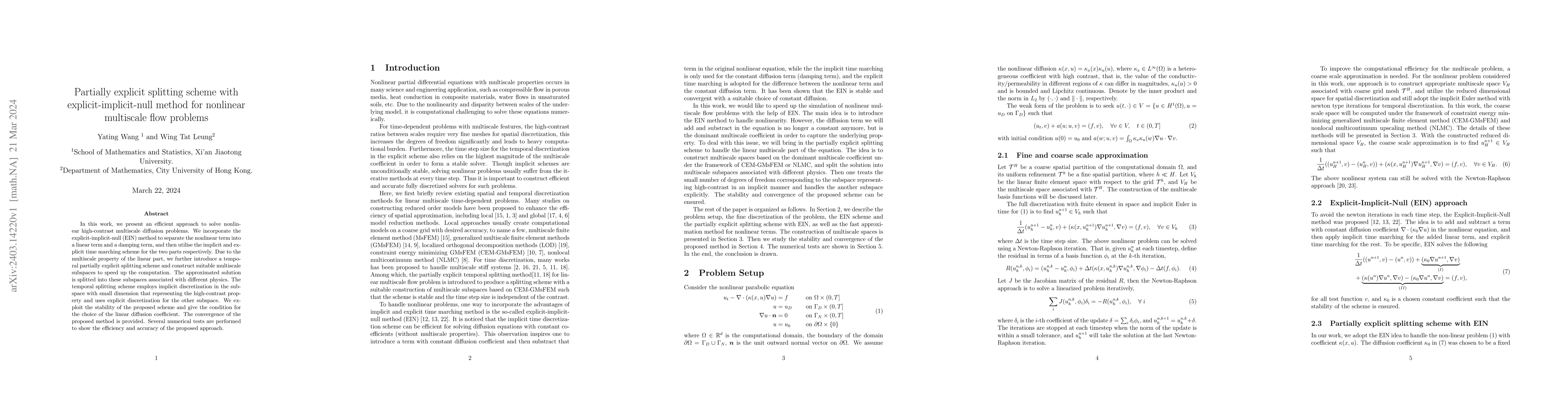 Thumbnail for Partially explicit splitting scheme with explicit-implicit-null method
  for nonlinear multiscale flow problems
