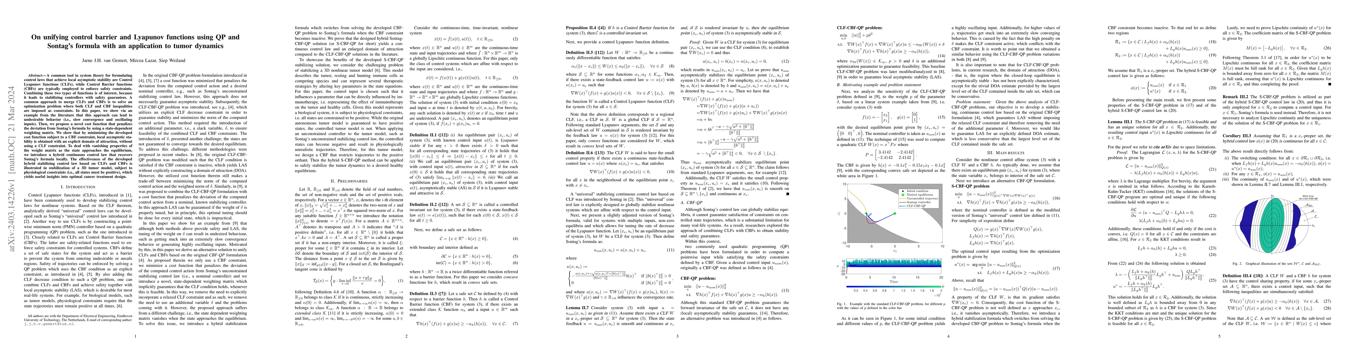Thumbnail for On unifying control barrier and Lyapunov functions using QP and Sontag's
  formula with an application to tumor dynamics