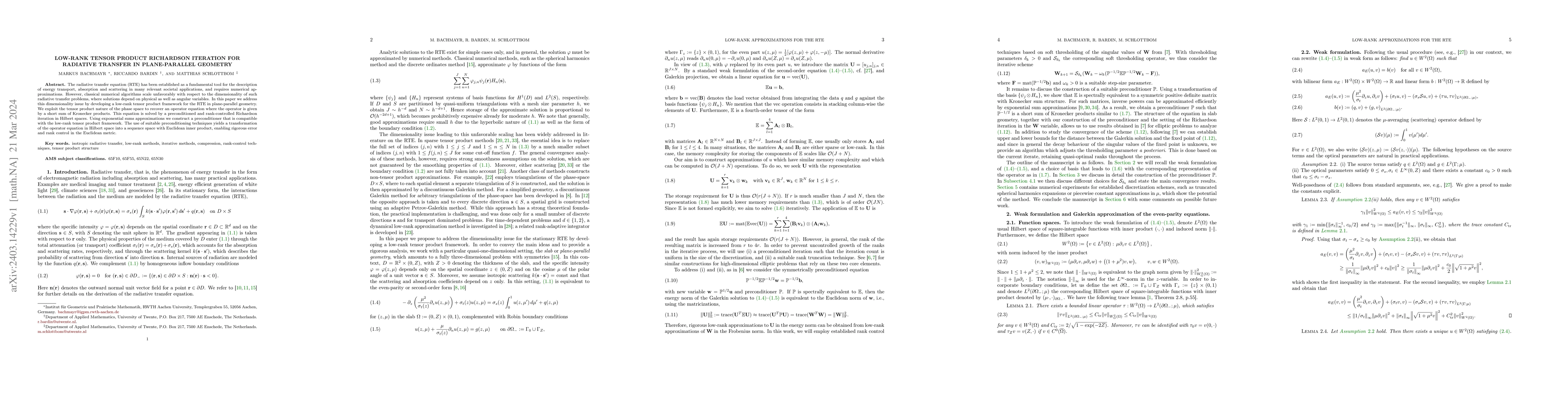 Thumbnail for Low-rank tensor product Richardson iteration for radiative transfer in
  plane-parallel geometry