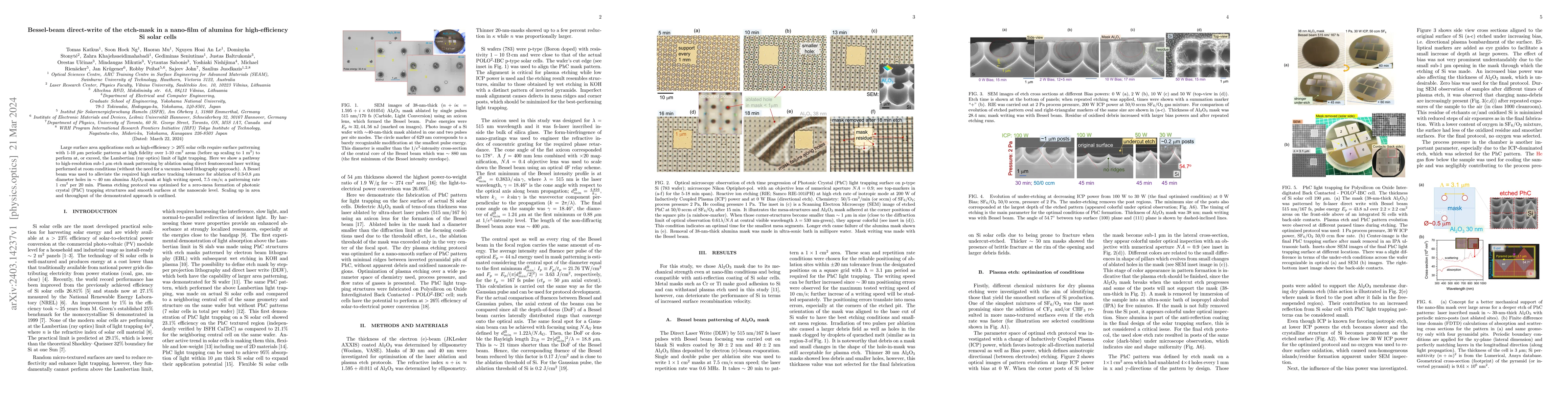 Thumbnail for Bessel-beam direct-write of the etch-mask in a nano-film of alumina for
  high-efficiency Si solar cells