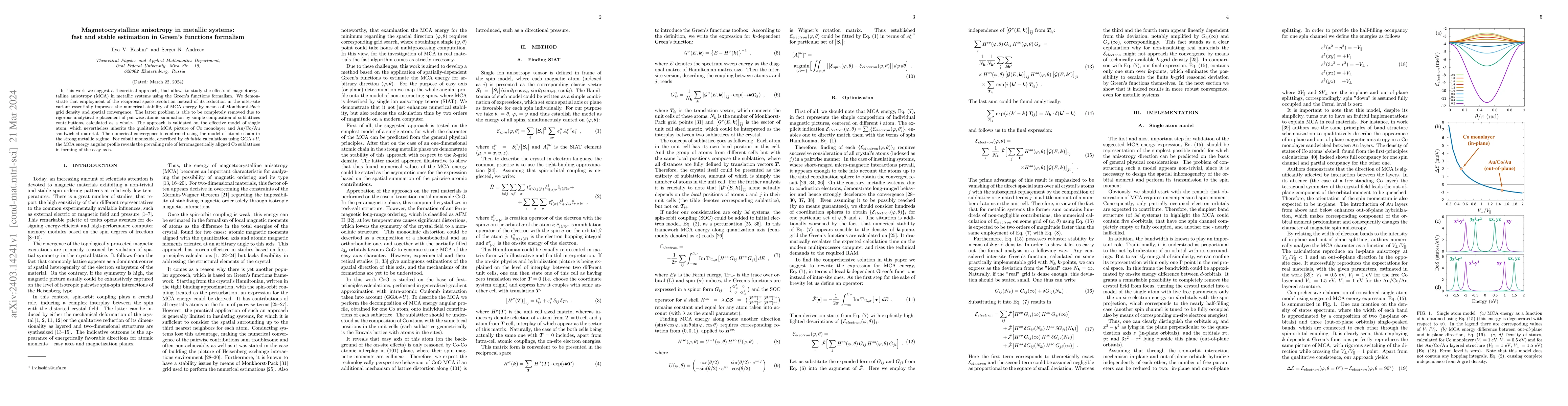 Thumbnail for Magnetocrystalline anisotropy in metallic systems: fast and stable
  estimation in Green`s functions formalism