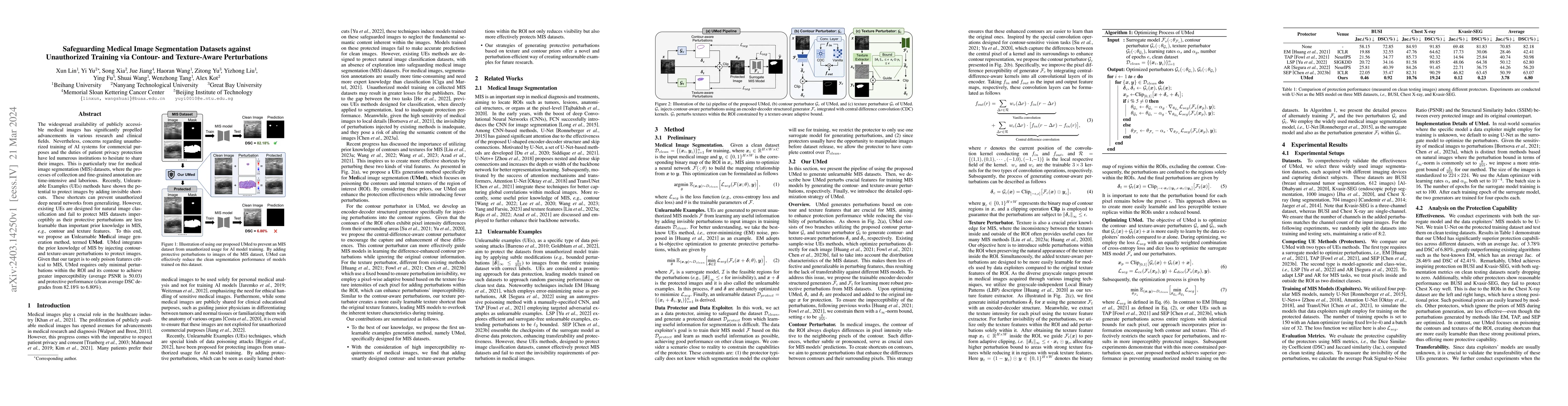 Thumbnail for Safeguarding Medical Image Segmentation Datasets against Unauthorized
  Training via Contour- and Texture-Aware Perturbations