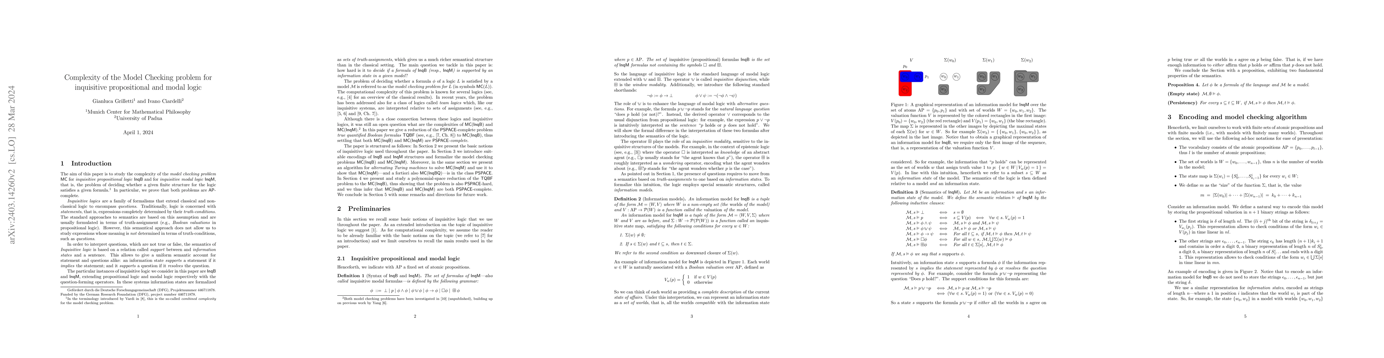 Thumbnail for Complexity of the Model Checking problem for inquisitive propositional
  and modal logic