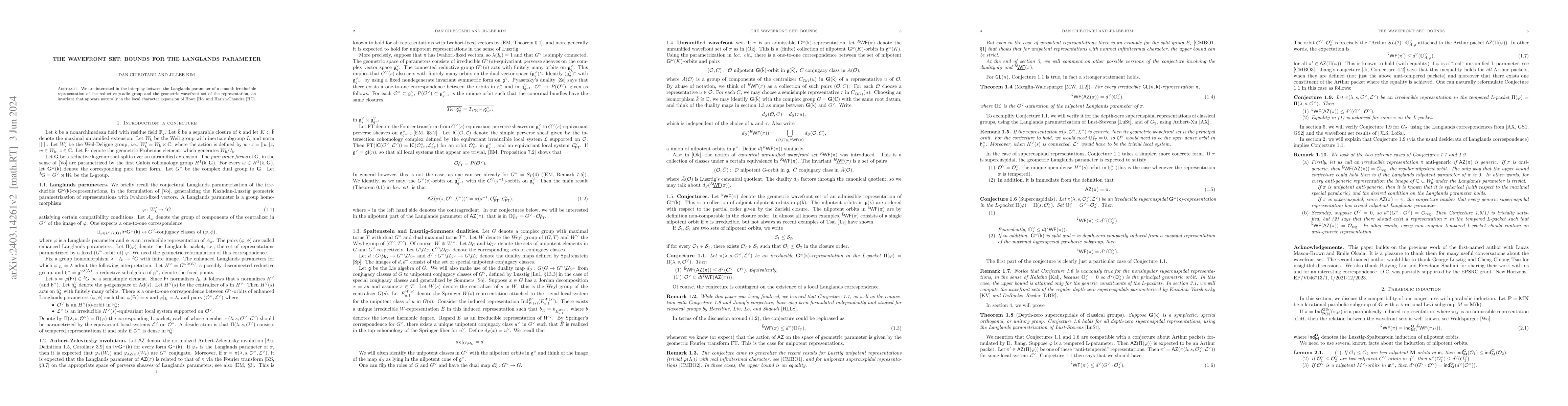 Thumbnail for The wavefront set: bounds for the Langlands parameter