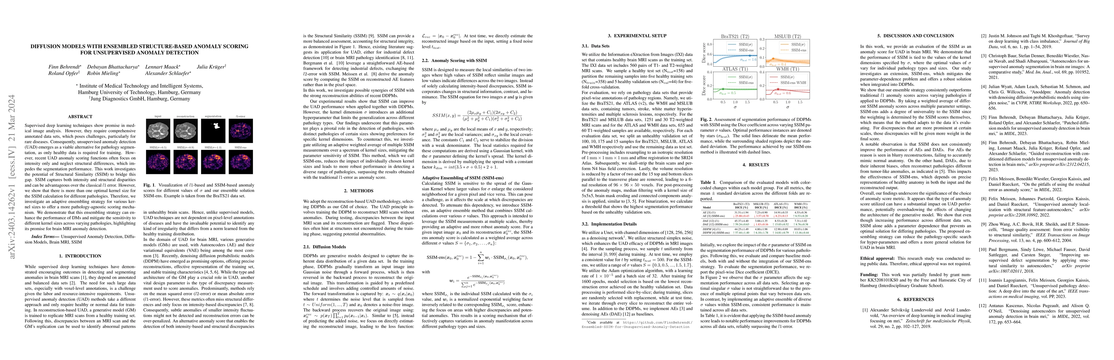 Thumbnail for Diffusion Models with Ensembled Structure-Based Anomaly Scoring for
  Unsupervised Anomaly Detection