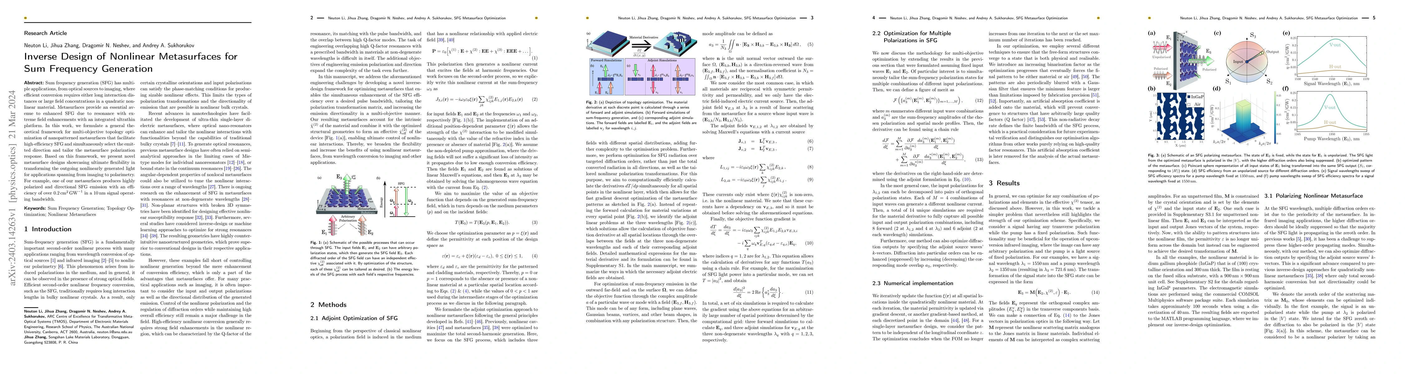Thumbnail for Inverse Design of Nonlinear Metasurfaces for Sum Frequency Generation