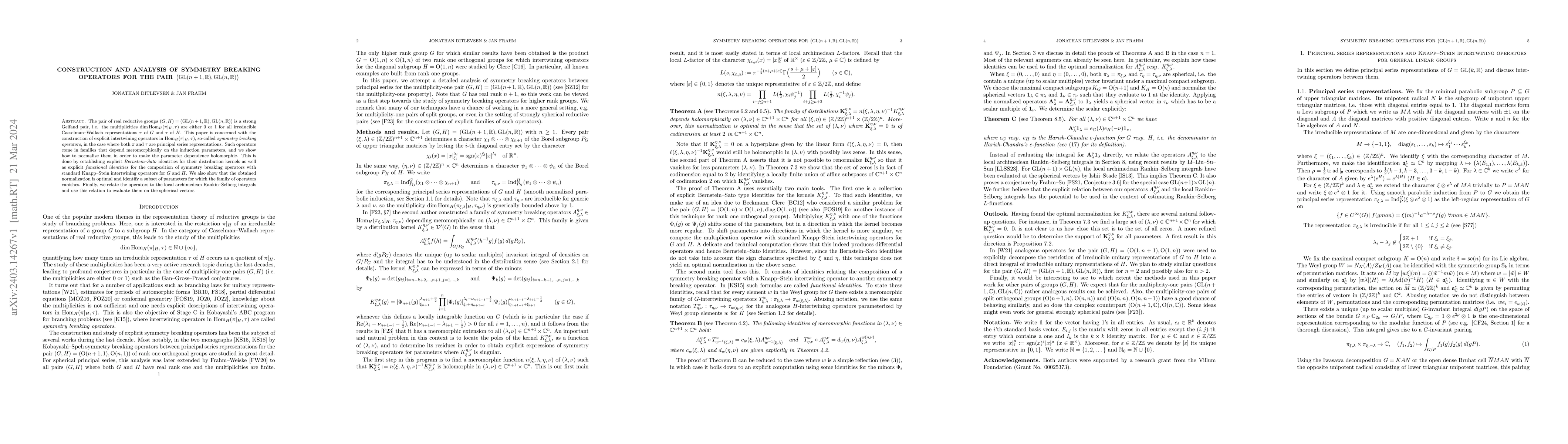 Thumbnail for Construction and analysis of symmetry breaking operators for the pair
  $(\operatorname{GL}(n+1,\mathbb{R}),\operatorname{GL}(n,\mathbb{R}))$