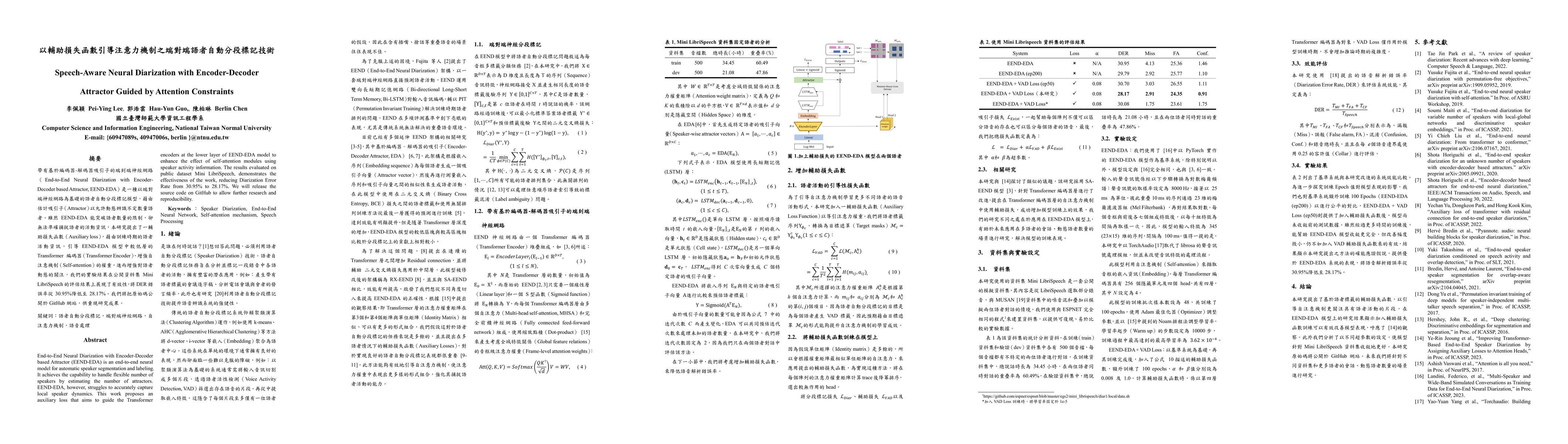 Thumbnail for Speech-Aware Neural Diarization with Encoder-Decoder Attractor Guided by
  Attention Constraints