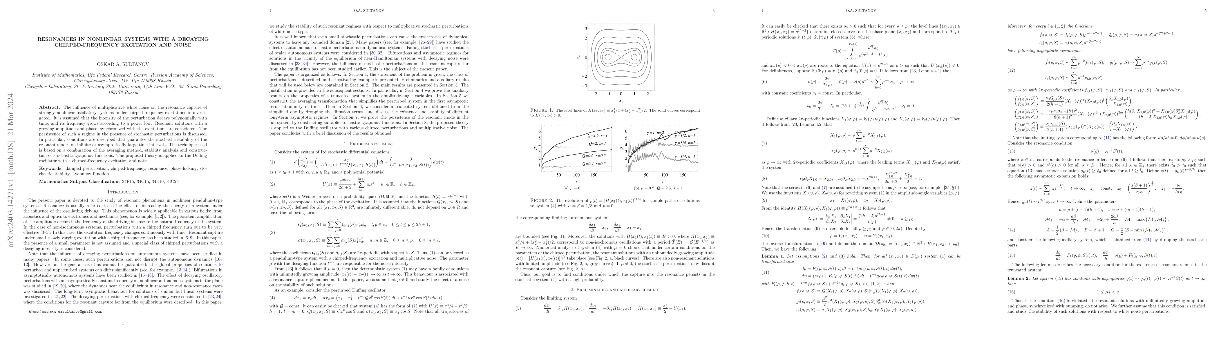 Thumbnail for Resonances in nonlinear systems with a decaying chirped-frequency
  excitation and noise