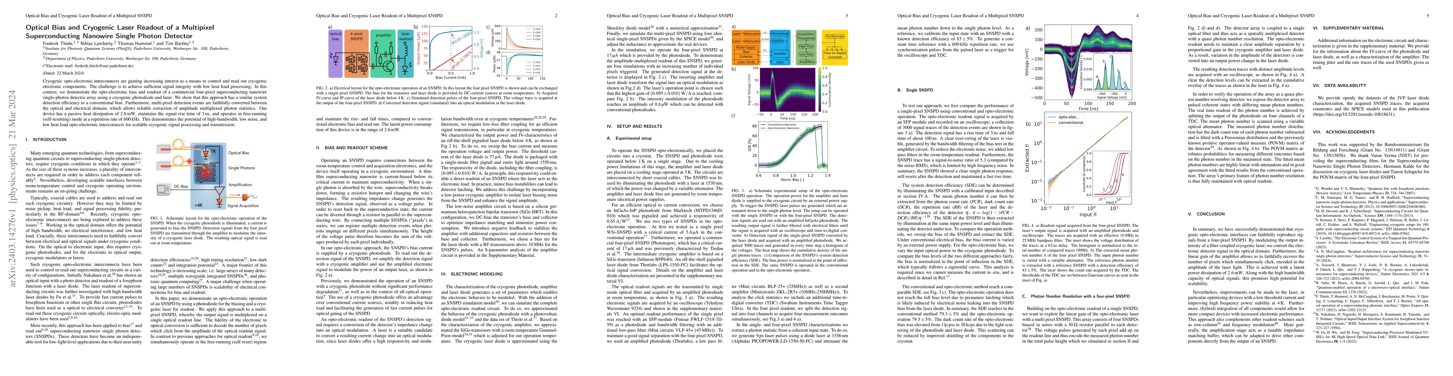 Thumbnail for Optical Bias and Cryogenic Laser Readout of a Multipixel Superconducting
  Nanowire Single Photon Detector