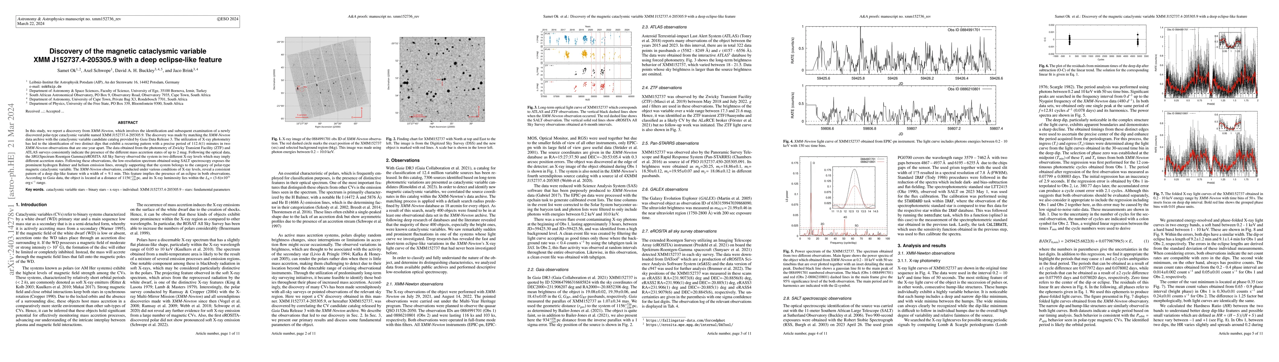 Thumbnail for Discovery of the magnetic cataclysmic variable XMM J152737.4-205305.9
  with a deep eclipse-like feature