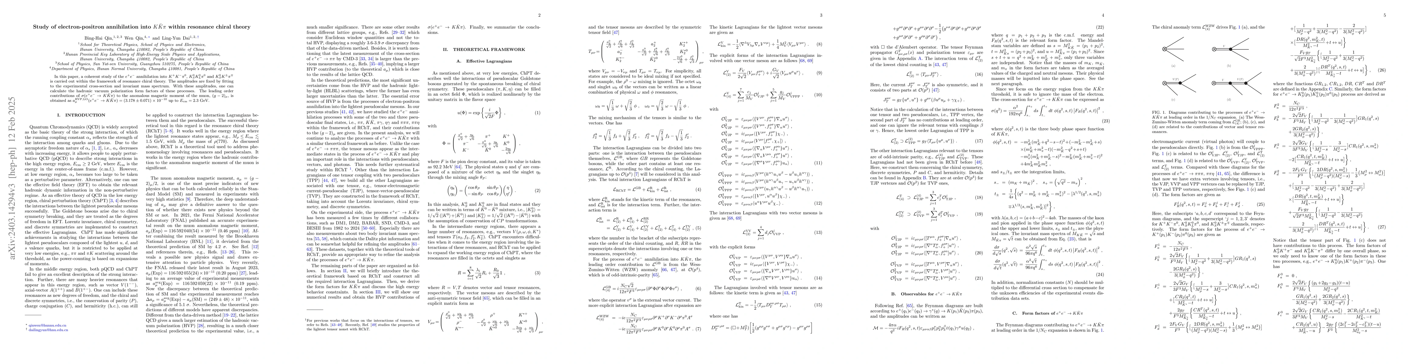 Thumbnail for Electron-positron annihilation into $K\bar{K}\pi$ and their
  contributions to $(g-2)_\mu$