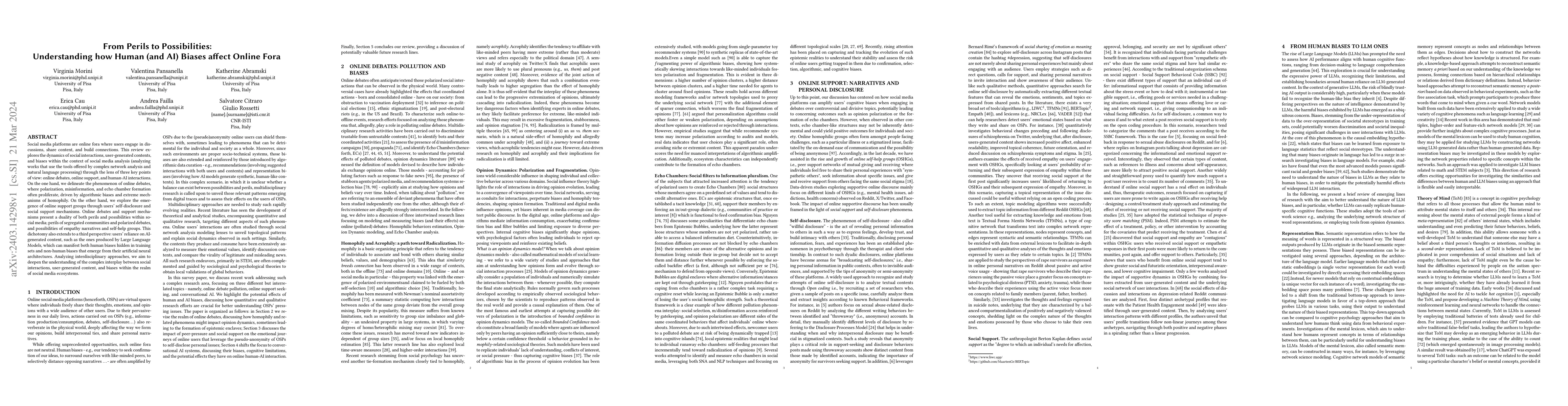 Thumbnail for From Perils to Possibilities: Understanding how Human (and AI) Biases
  affect Online Fora