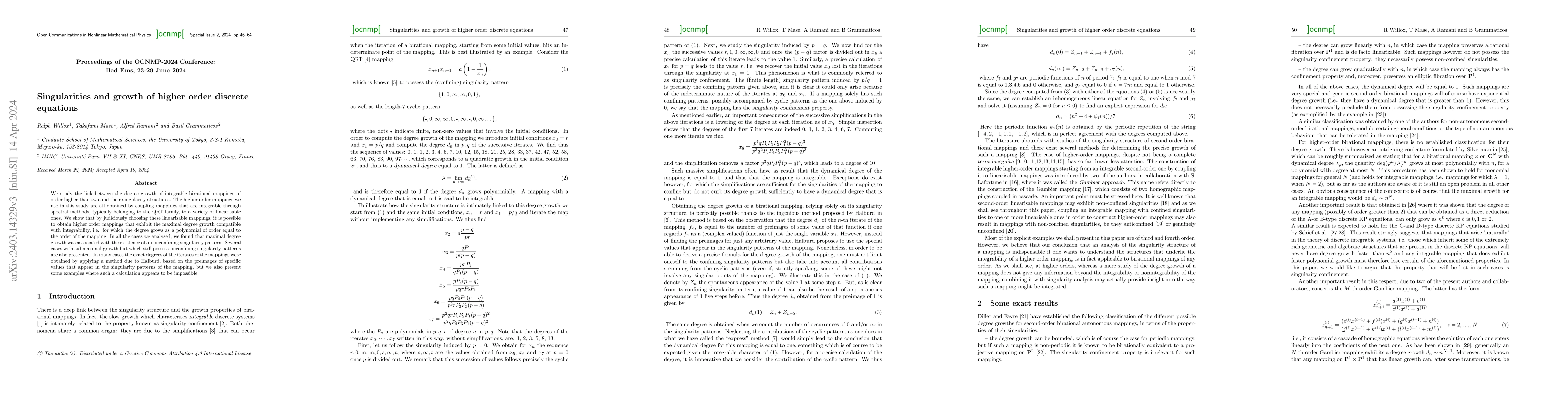 Thumbnail for Singularities and growth of higher order discrete equations
