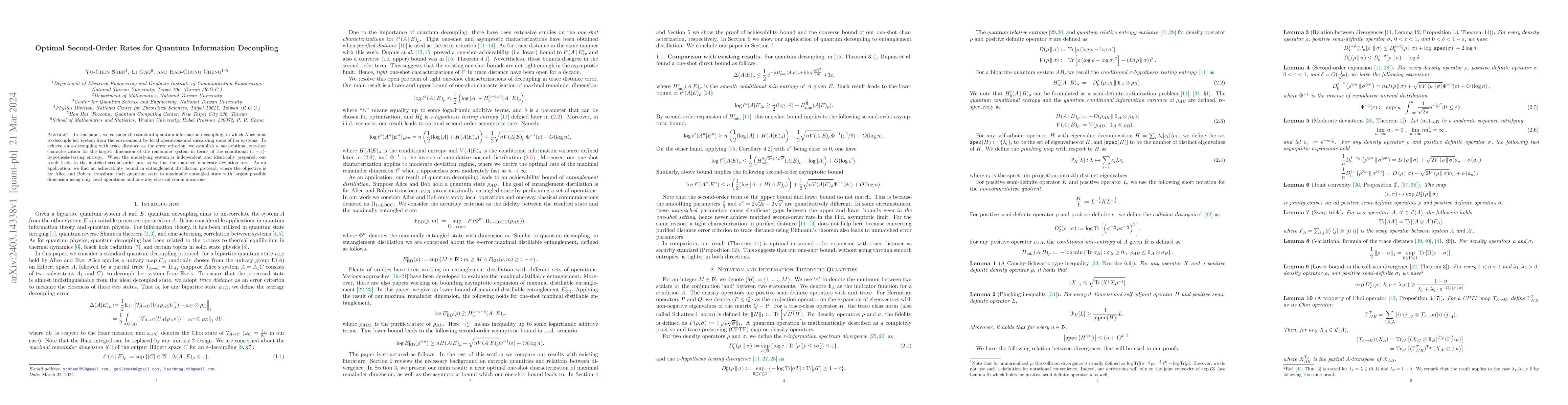 Thumbnail for Optimal Second-Order Rates for Quantum Information Decoupling