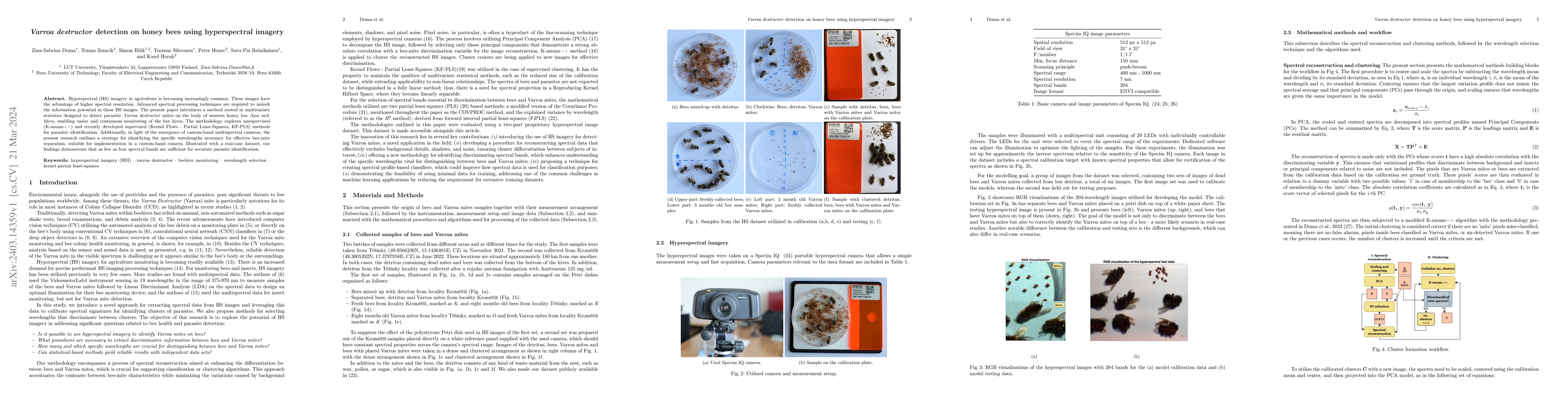 Thumbnail for Varroa destructor detection on honey bees using hyperspectral imagery