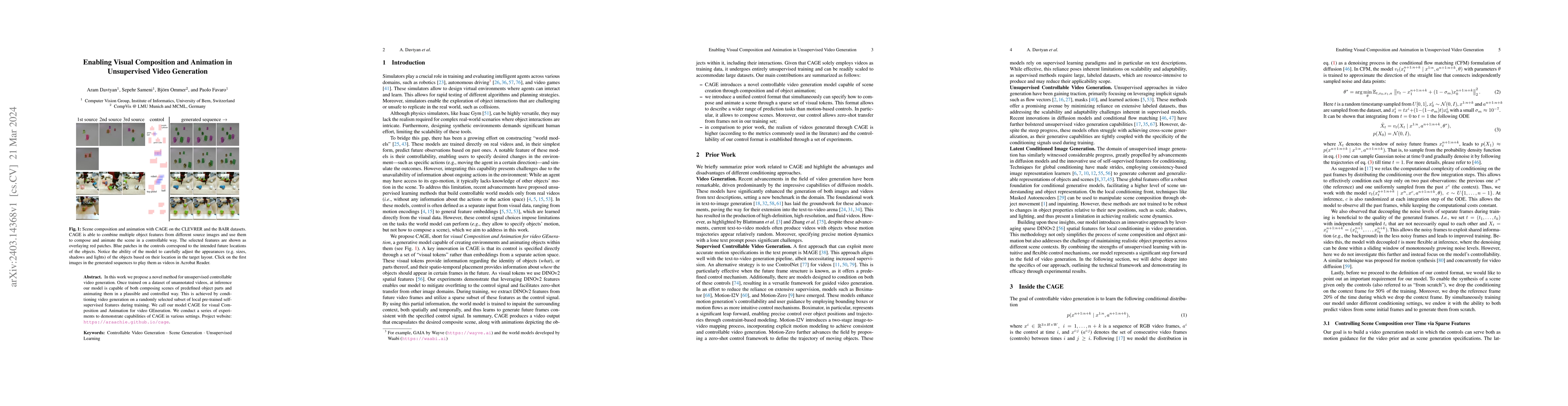 Thumbnail for Enabling Visual Composition and Animation in Unsupervised Video
  Generation