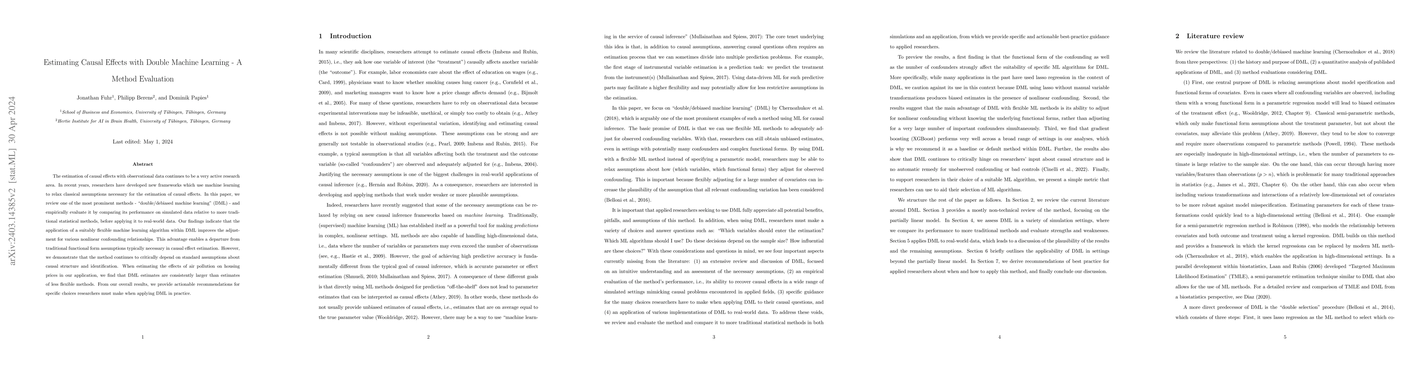 Thumbnail for Estimating Causal Effects with Double Machine Learning -- A Method
  Evaluation