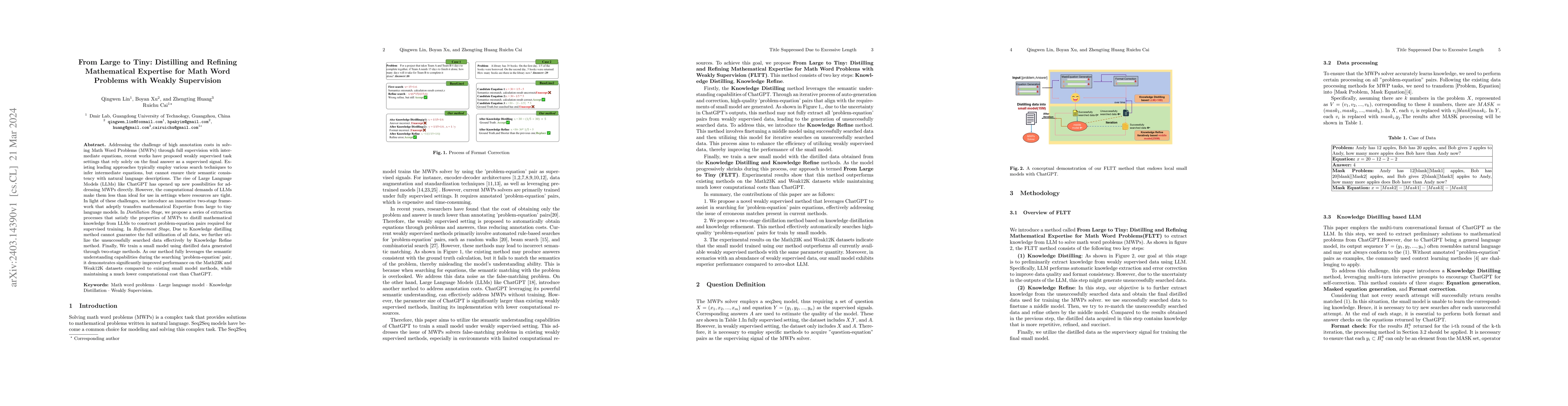 Thumbnail for From Large to Tiny: Distilling and Refining Mathematical Expertise for
  Math Word Problems with Weakly Supervision
