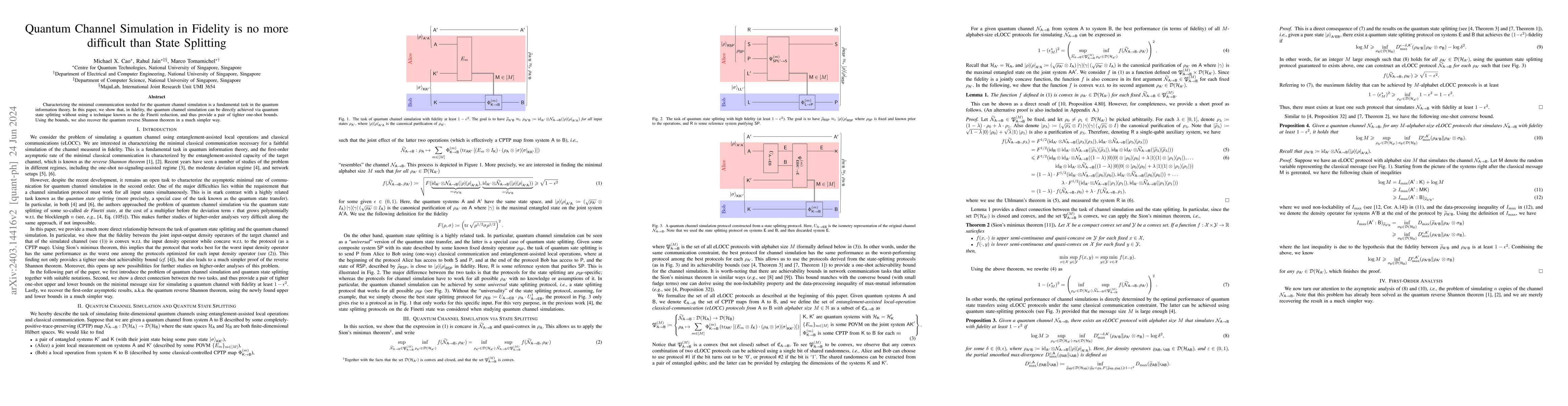 Thumbnail for Quantum Channel Simulation in Fidelity is no more difficult than State
  Splitting