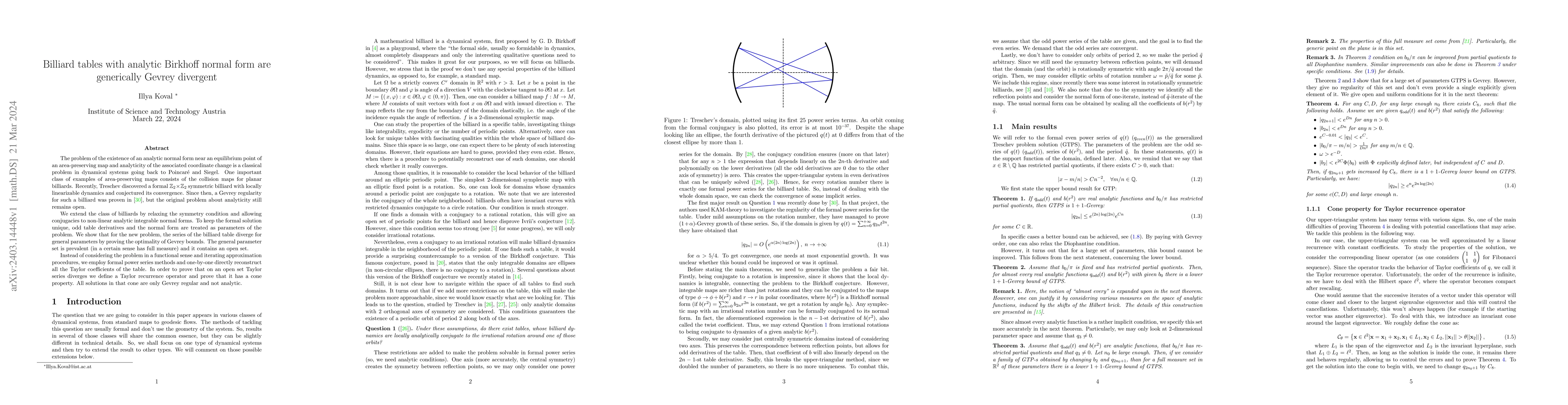 Thumbnail for Billiard tables with analytic Birkhoff normal form are generically
  Gevrey divergent