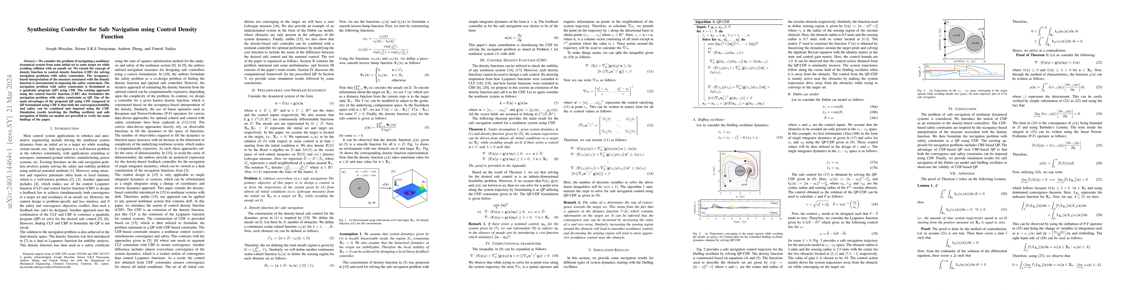 Thumbnail for Synthesizing Controller for Safe Navigation using Control Density
  Function