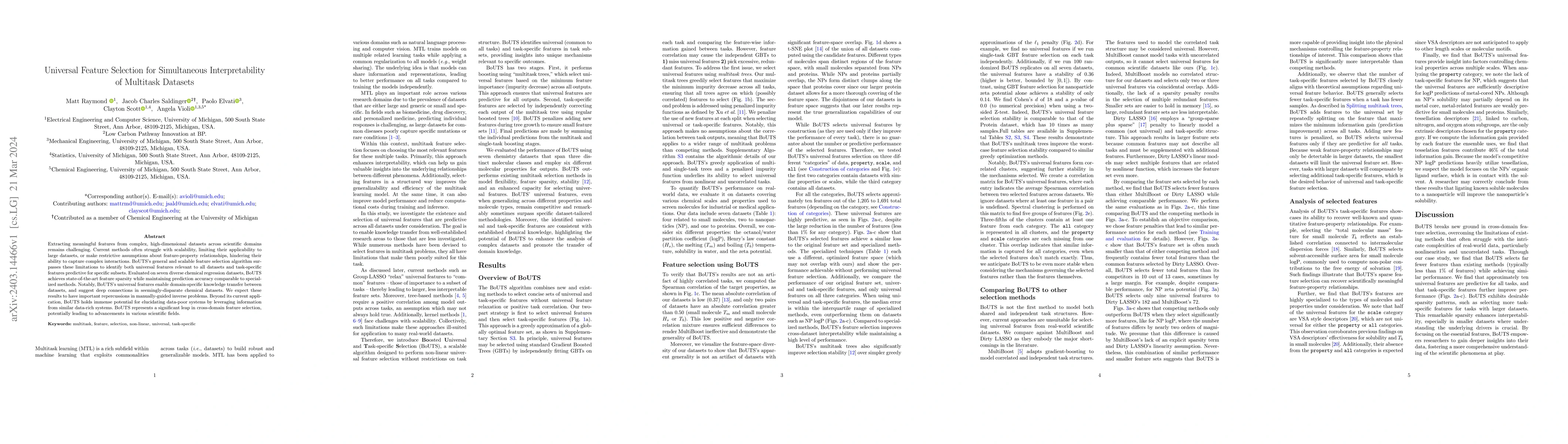 Thumbnail for Universal Feature Selection for Simultaneous Interpretability of
  Multitask Datasets