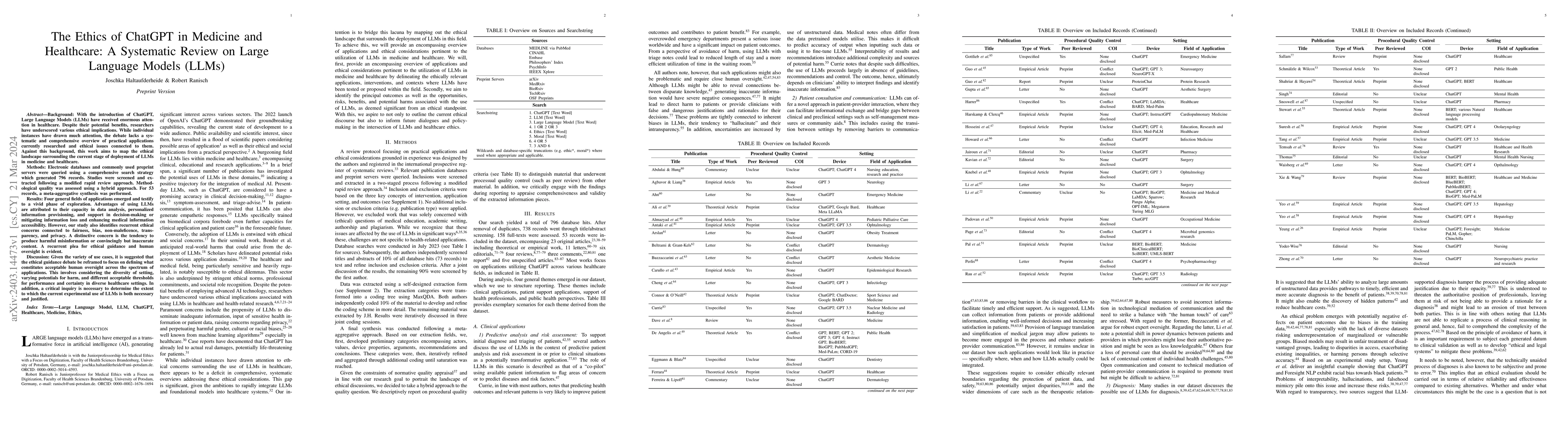Thumbnail for The Ethics of ChatGPT in Medicine and Healthcare: A Systematic Review on
  Large Language Models (LLMs)