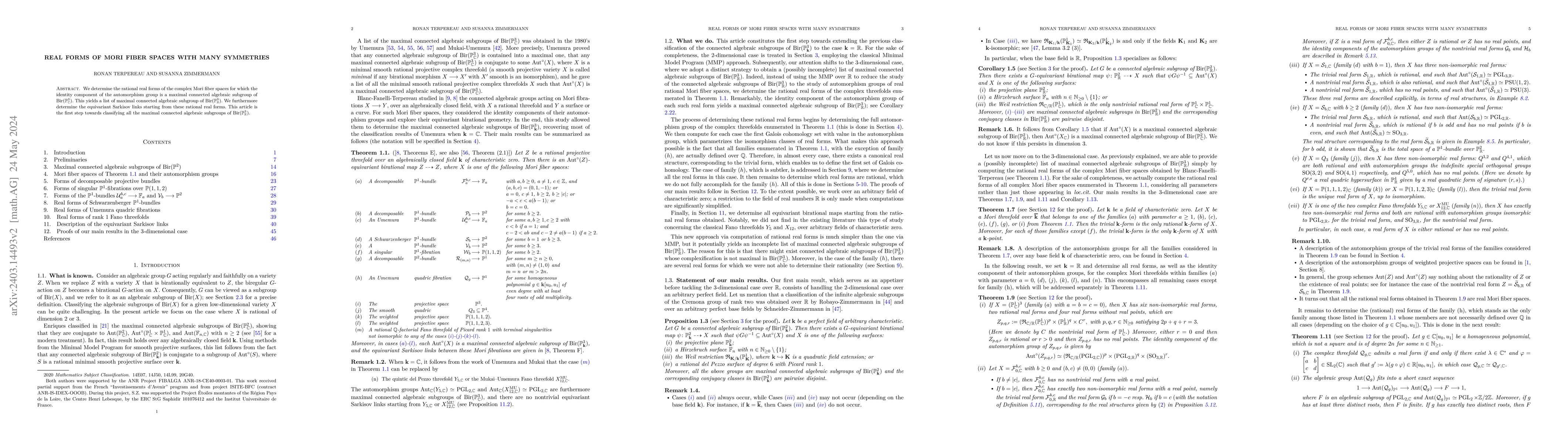 Thumbnail for Real forms of Mori fiber spaces with many symmetries