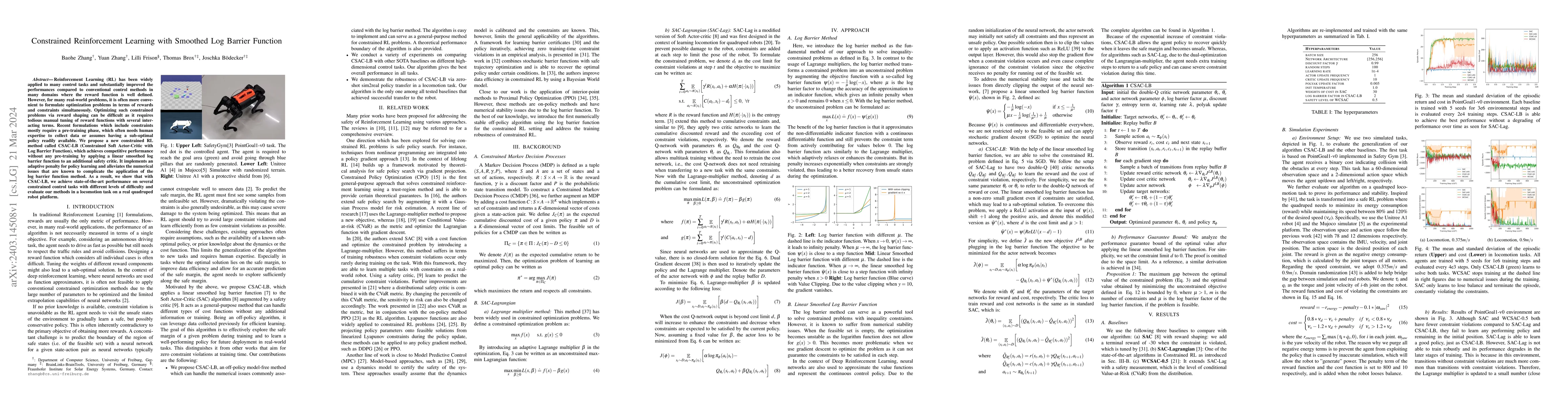 Thumbnail for Constrained Reinforcement Learning with Smoothed Log Barrier Function