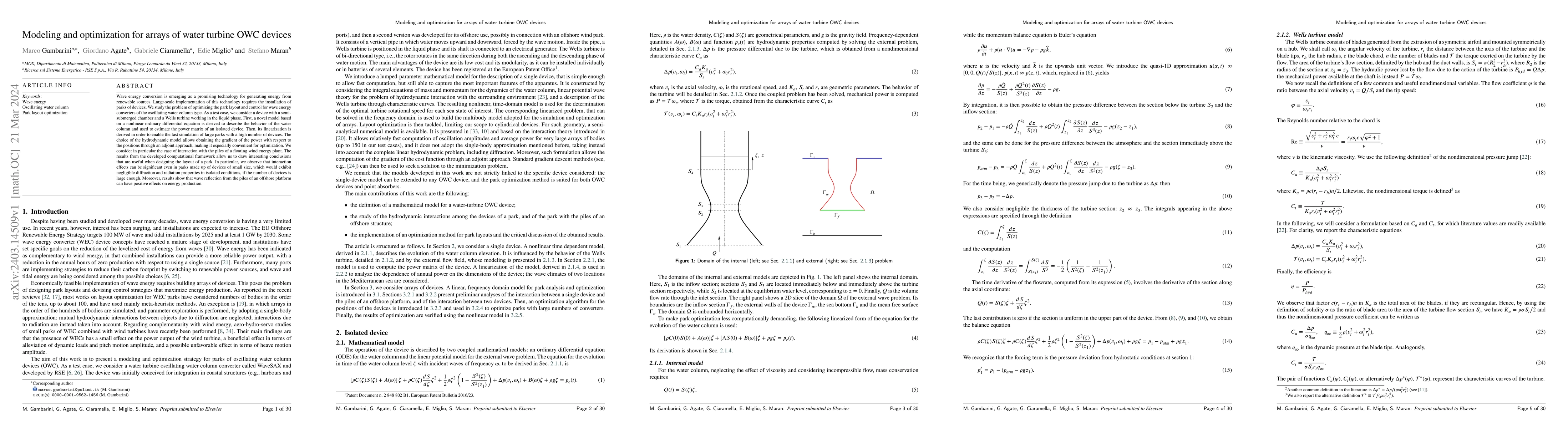 Thumbnail for Modeling and optimization for arrays of water turbine OWC devices