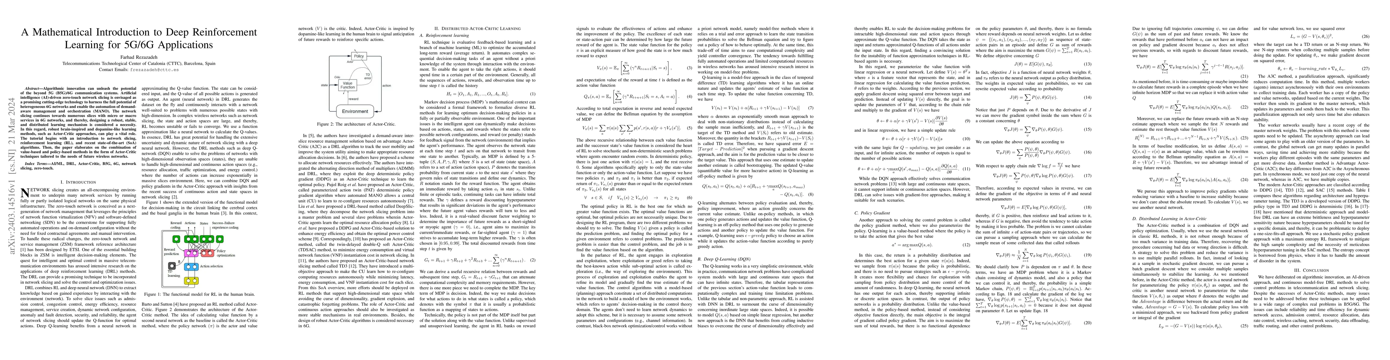 Thumbnail for A Mathematical Introduction to Deep Reinforcement Learning for 5G/6G
  Applications