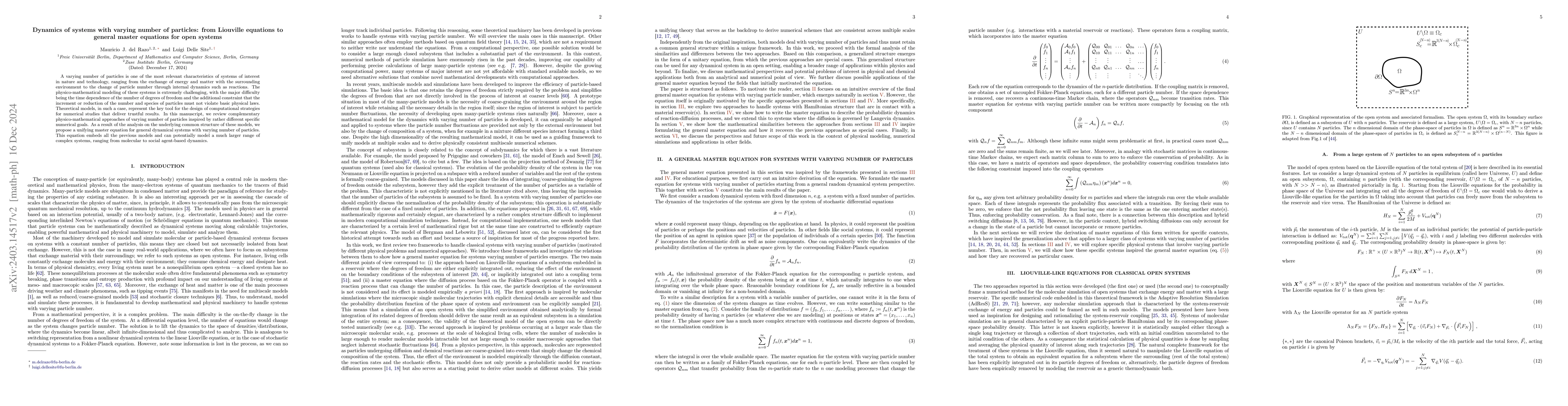 Thumbnail for Dynamics of systems with varying number of particles: from Liouville
  equations to general master equations for open systems