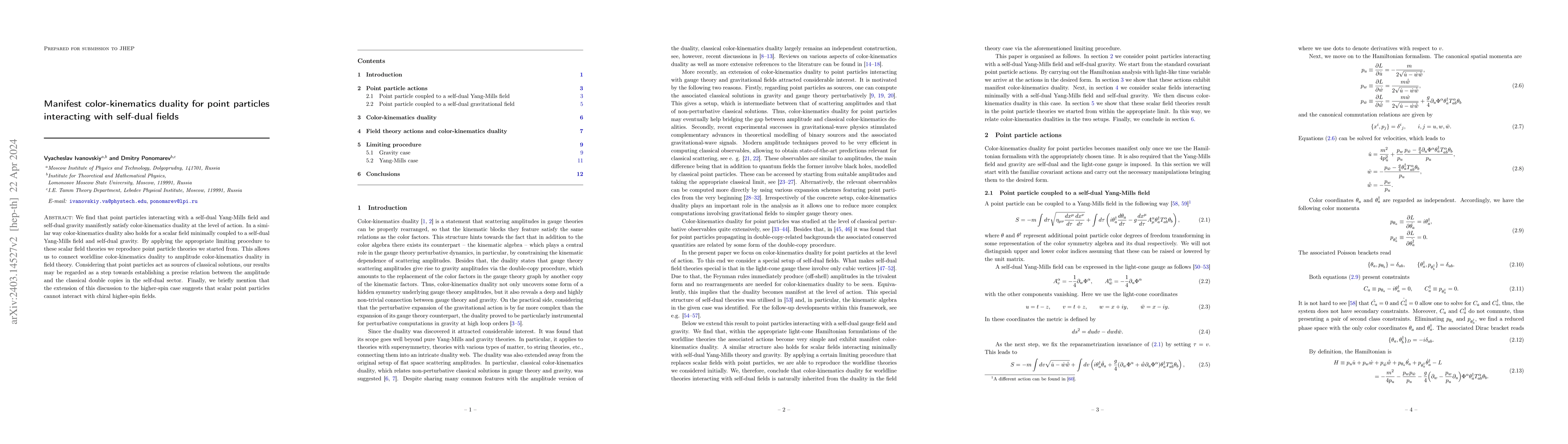 Thumbnail for Manifest color-kinematics duality for point particles interacting with
  self-dual fields