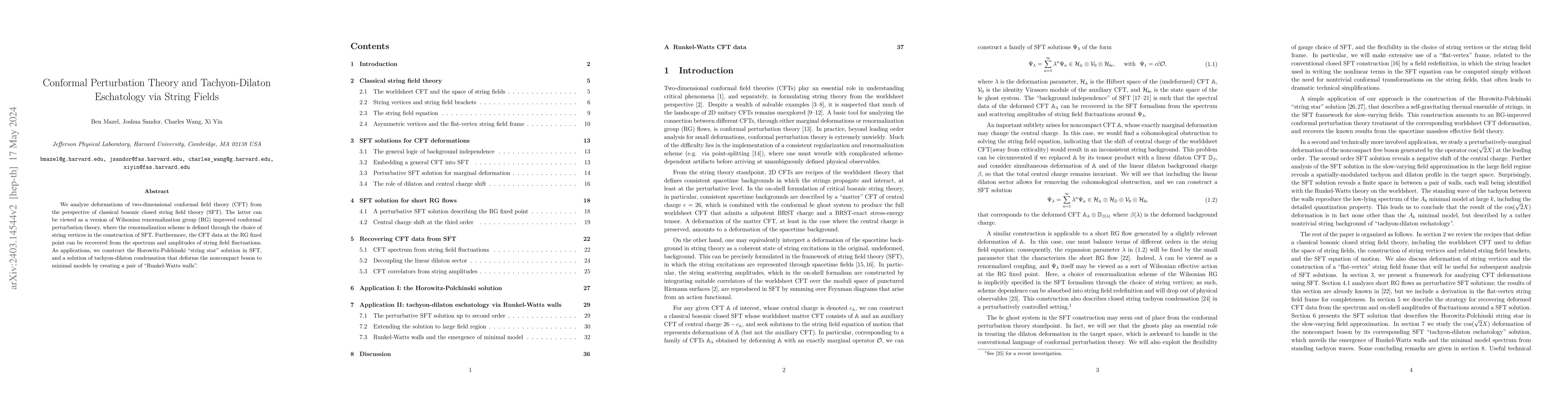 Thumbnail for Conformal Perturbation Theory and Tachyon-Dilaton Eschatology via String
  Fields