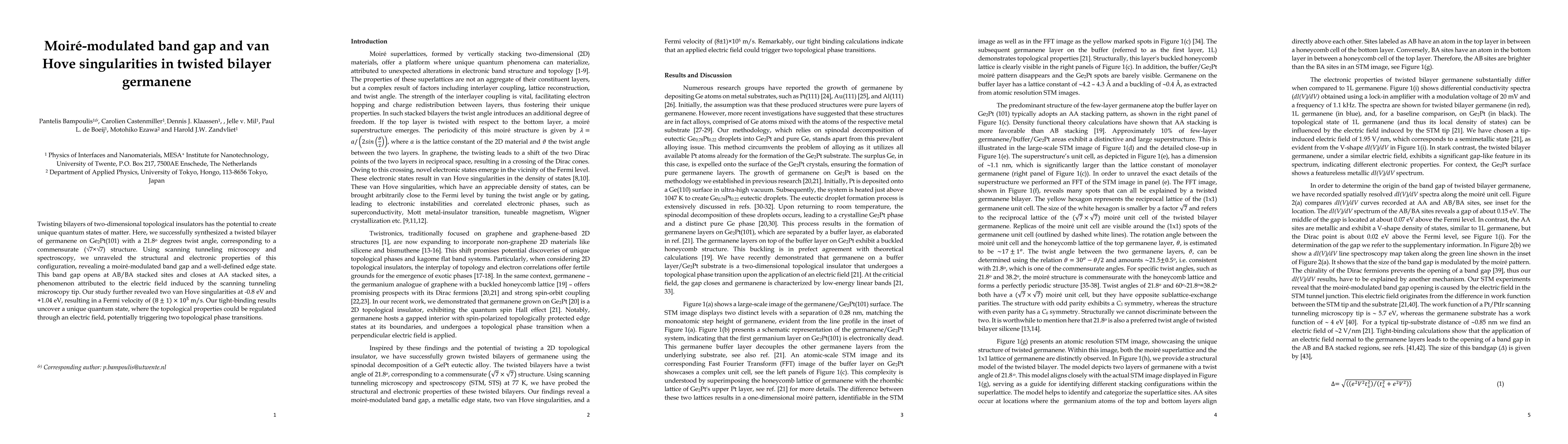 Thumbnail for Moir\'e-modulated band gap and van Hove singularities in twisted bilayer
  germanene