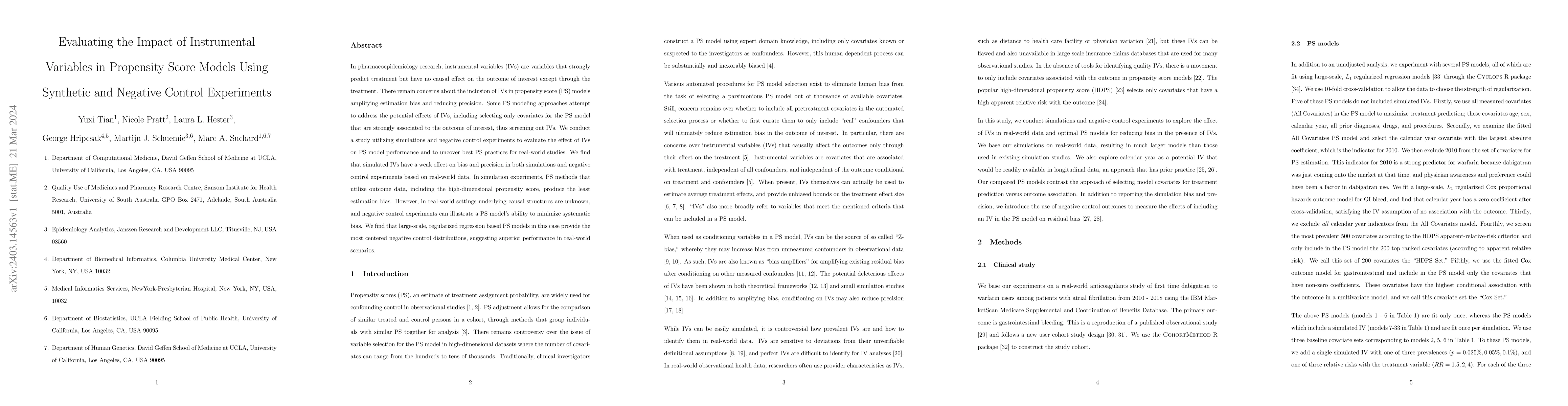 Thumbnail for Evaluating the impact of instrumental variables in propensity score
  models using synthetic and negative control experiments