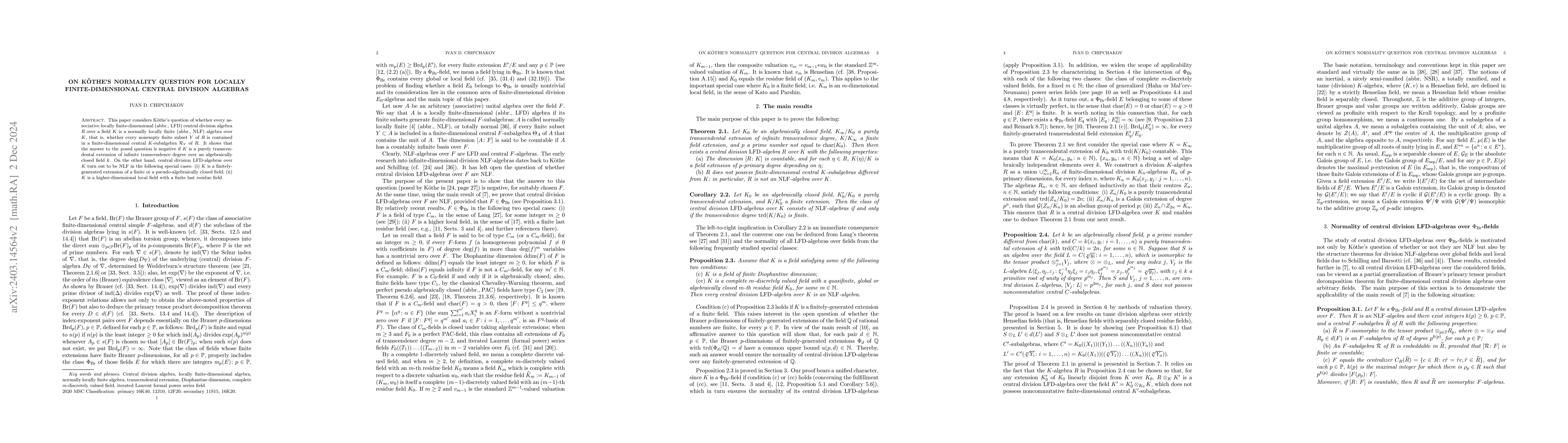 Thumbnail for On K\"{o}the's normality question for locally finite-dimensional central
  division algebras