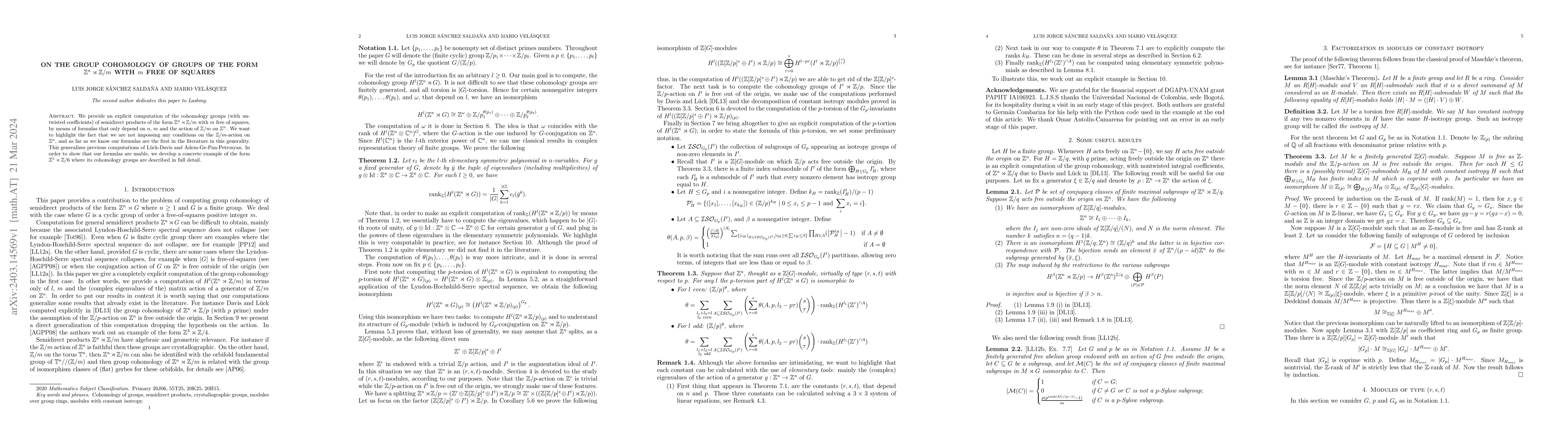 Thumbnail for On the group cohomology of groups of the form $\mathbb{Z}^n\rtimes
  \mathbb{Z}/m$ with $m$ free of squares