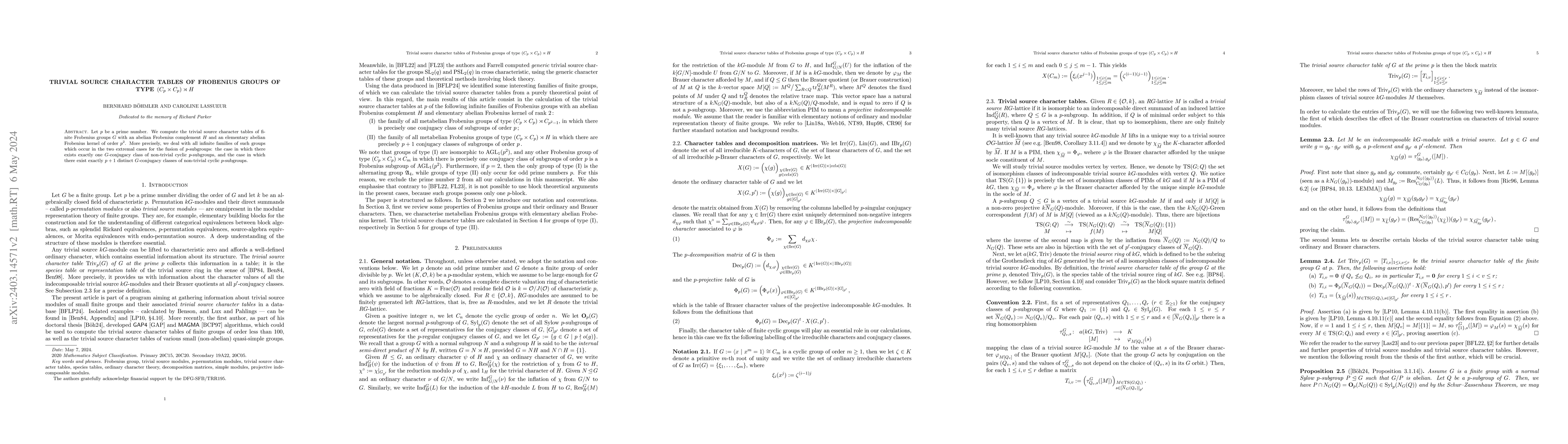 Thumbnail for Trivial source character tables of Frobenius groups of type $(C_p \times
  C_p) \rtimes H$
