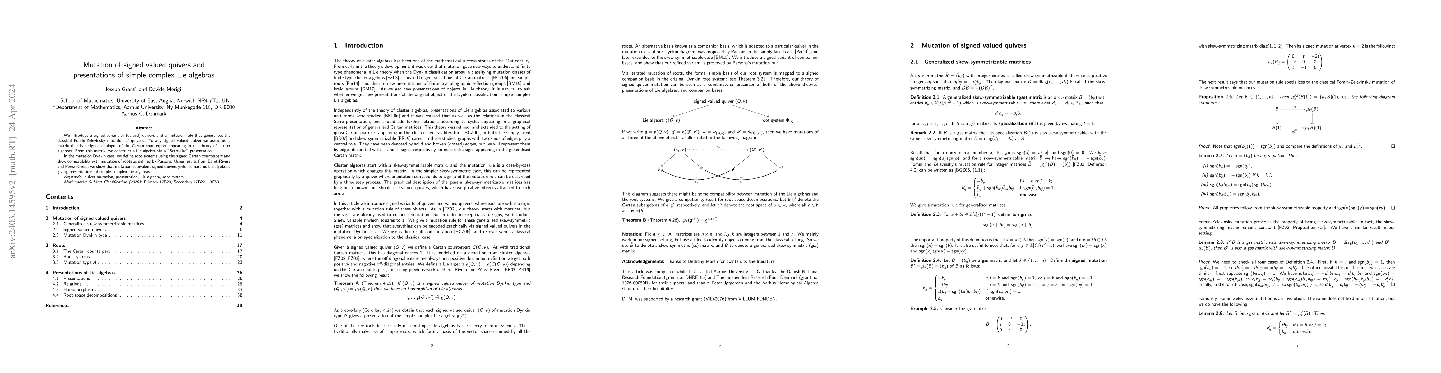 Thumbnail for Mutation of signed valued quivers and presentations of simple complex
  Lie algebras