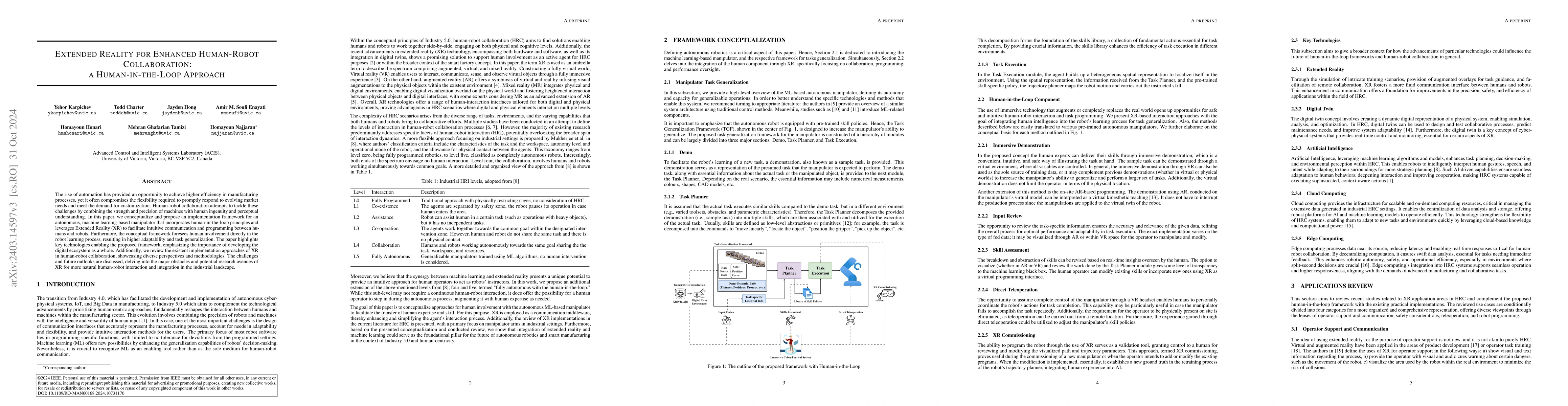 Thumbnail for Extended Reality for Enhanced Human-Robot Collaboration: a
  Human-in-the-Loop Approach