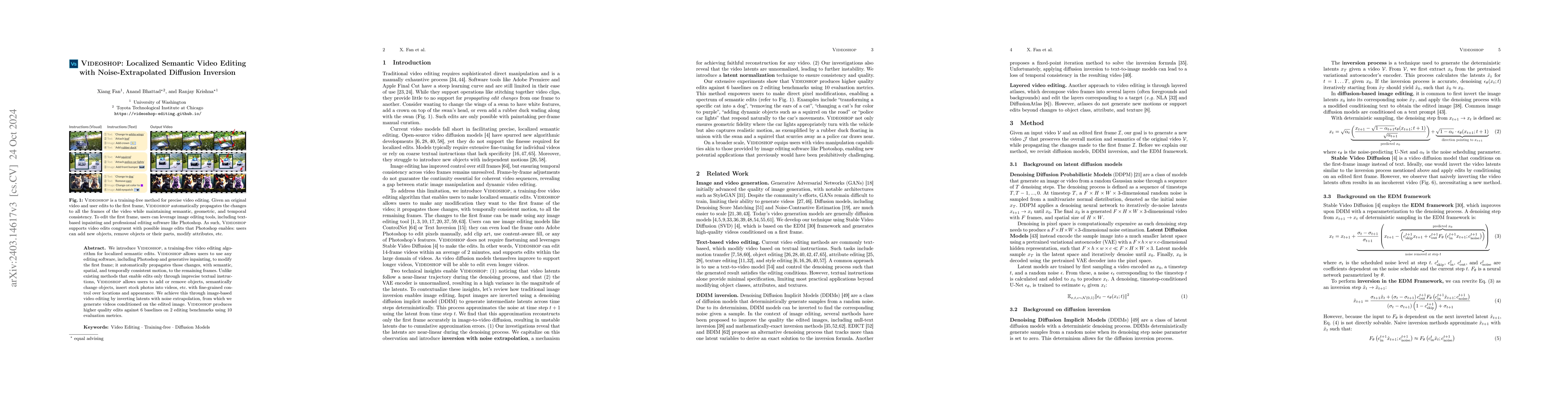 Thumbnail for Videoshop: Localized Semantic Video Editing with Noise-Extrapolated
  Diffusion Inversion