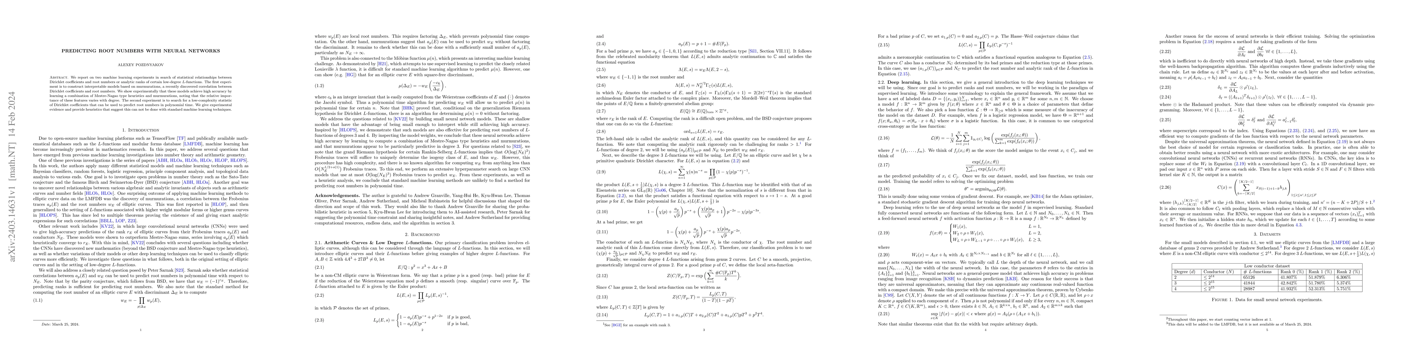 Thumbnail for Predicting root numbers with neural networks