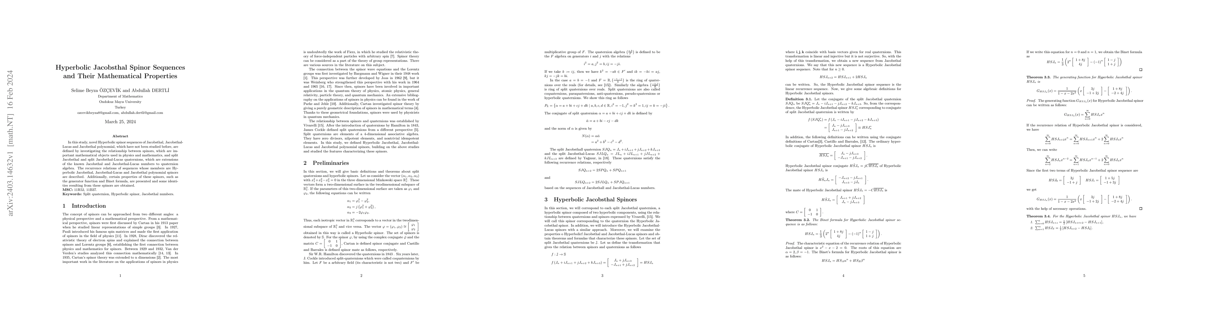 Thumbnail for Hyperbolic Jacobsthal Spinor Sequences and Their Mathematical Properties