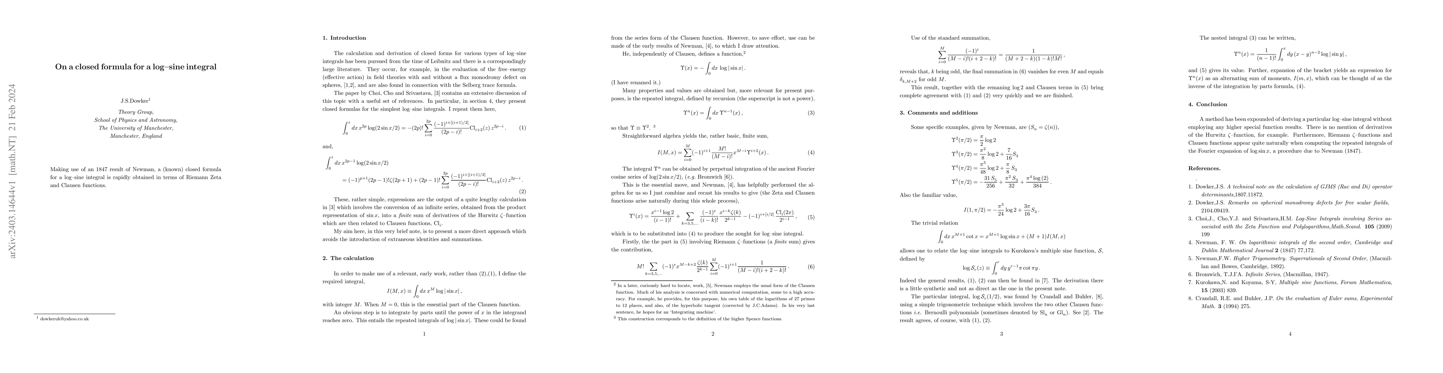 Thumbnail for On a closed formula for a log-sine integral